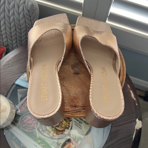 🛑 1 hour sale. Stuart Weitzman, 10B, Rose Gold Textured Women's Mule Heels - Picture 7 of 10